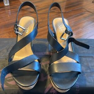 FrancoSarto Black Wedge Sandals
